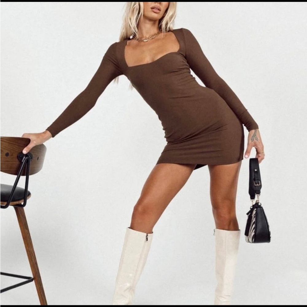 Princess Polly Brown Ribbed Bodycon Mini Dress